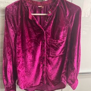 Pilcro Velvet Button-Down Shirt - Fuchsia